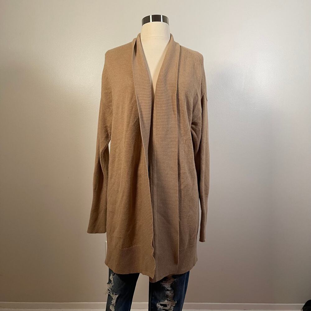 Etcetera • Long Tan Open Cardigan Wool Blend